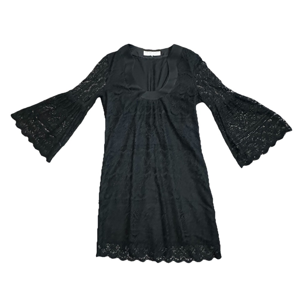 Trina Turk Women's 8 Black Lace Bell‎ Sleeves Semi Sheer Whimsigoth Dress